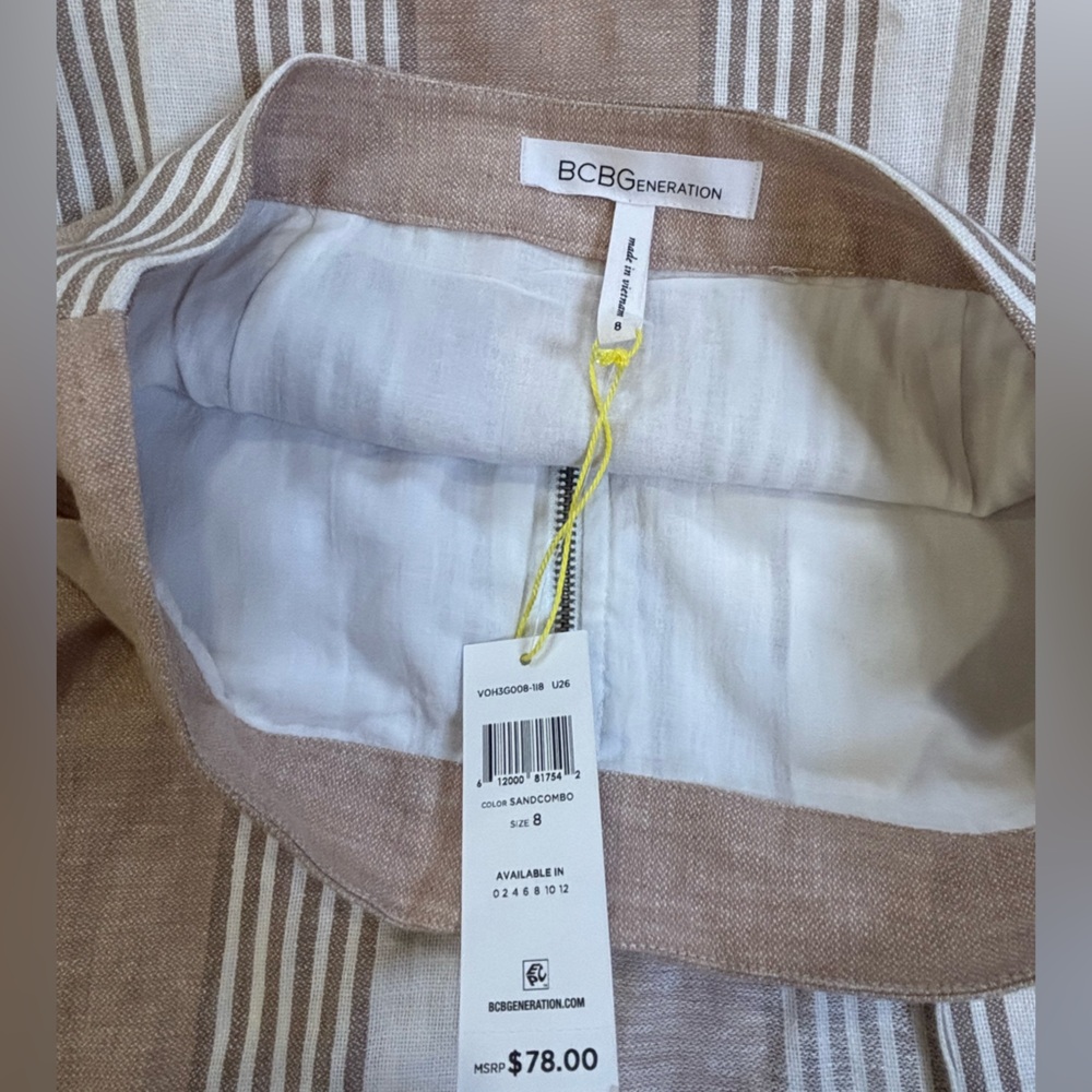 BCBGeneration Beige and White Striped Midi Skirt - Picture 7 of 8
